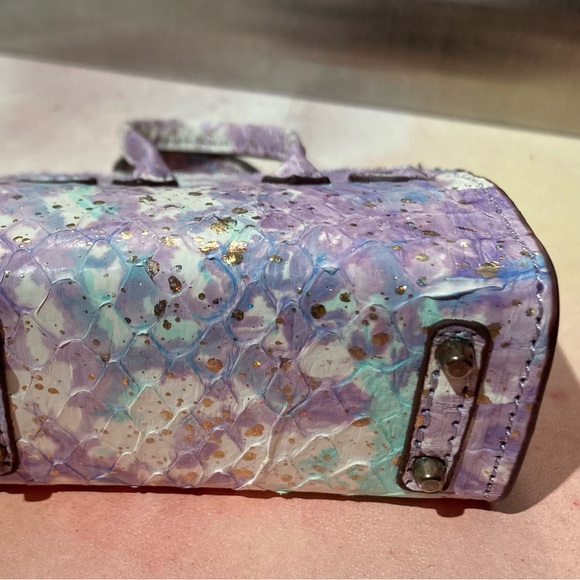 🐍👜 Handmade Genuine Leather Mini Pastel Snakeskin Birkin Textured Tote Bag Charm - Picture 7 of 9